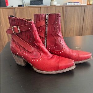 Freebird by Steven Morgan Red Studded Western Ankle Boots